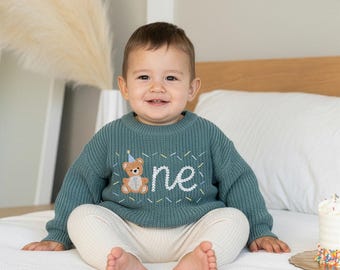First Birthday Boy Sweater, Teddy Bear 1st Birthday sweatshirt, Personalized Cake Smash Outfit