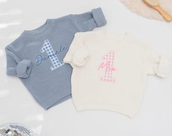Personalized Embroidered 1st Birthday Sweater, Cake Smash Outfit with Baby Name