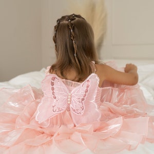 Butterfly Halloween Costume Tutu Dress for Toddler Girl, Flower Girl Dress, Pretend Play Princess Dress, Little Girl Pink Dress for Birthday