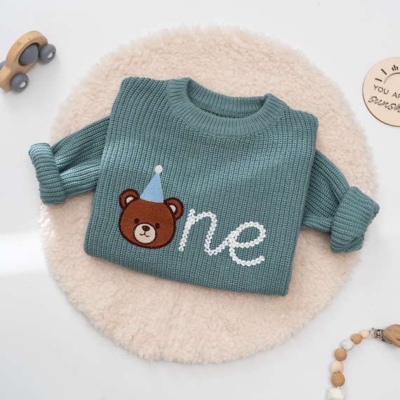 Bear First Birthday Boy Sweater, Beary 1st Birthday sweatshirt, Personalized Cake Smash Outfit