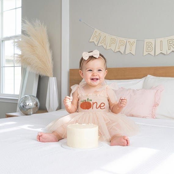 Pumpkin First Birthday Dress, 1st Birthday Outfit, Embroidered One Romper, Personalized Baby Girl Tutu Dress, Fall Smash Cake Outfit