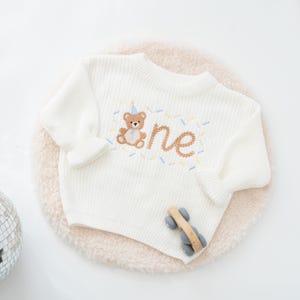 Bear First Birthday Boy Sweater, Beary 1st Birthday sweatshirt, Personalized Cake Smash Outfit image 4