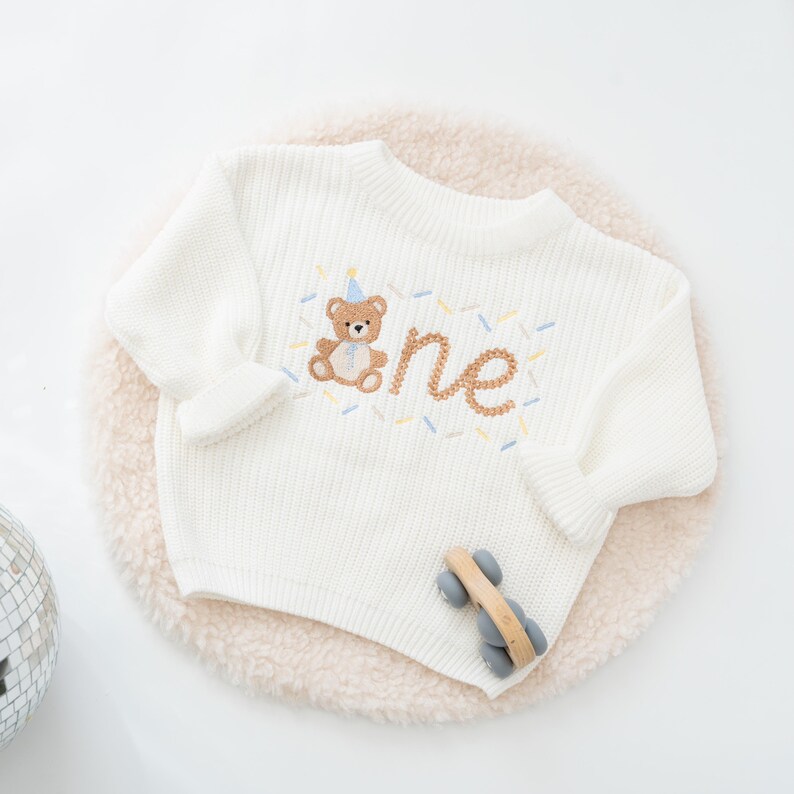 Bear First Birthday Boy Sweater, Beary 1st Birthday sweatshirt, Personalized Cake Smash Outfit image 4