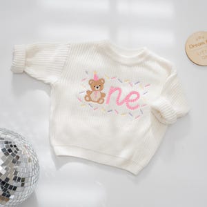 Bear First Birthday Boy Sweater, Beary 1st Birthday sweatshirt, Personalized Cake Smash Outfit image 2