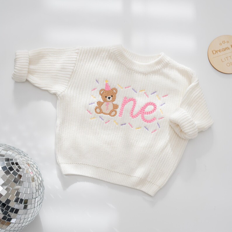 Bear First Birthday Boy Sweater, Beary 1st Birthday sweatshirt, Personalized Cake Smash Outfit image 2