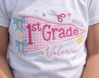 Personalized Embroidered First Grade Shirt, Back to School Outfit Kids T-shirt