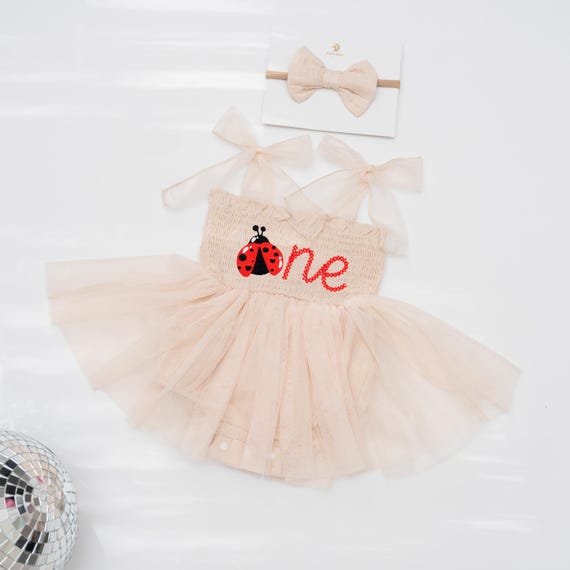 Ladybug First Birthday Dress, Little Love bug Embroidered Cake Smash Outfit