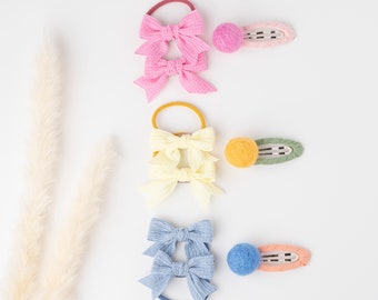 Toddler Hair Hies with Bow and Hair Clip Set, Baby Hair Ties, Kids Hair Accessories, Valentines Day Gift, Baby Hair Elastics, Toddler Bow