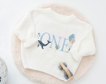 First Birthday Boy Sweater, ONE-der the Sea Birthday sweatshirt, Personalized Cake Smash Outfit