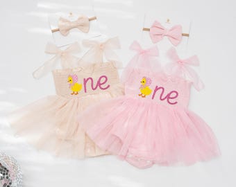One Cute Chick First Birthday Dress, Chicken Cake Smash Custom Romper Personalized Embroidered Baby shirt