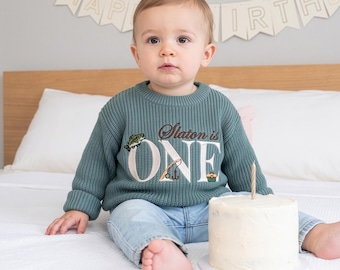 Big ONE First Birthday Boy Sweater Personalized Fishing Theme Cake Smash Outfit