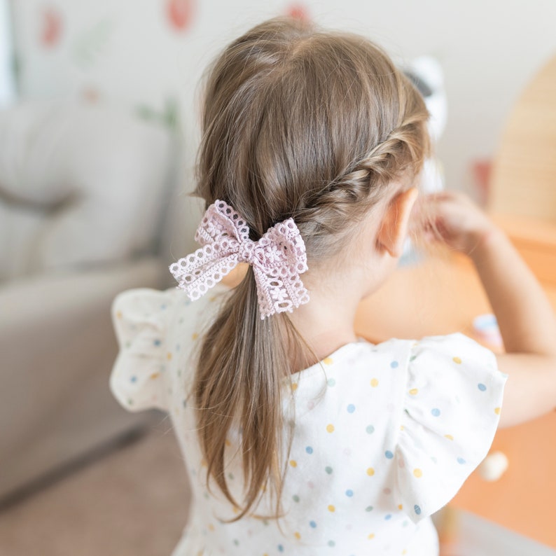 Toddler Hair Ties with Bow, Flower Girl Wedding Bows Baby Hair Ties, Lace Bow Kids Hair Accessories, Pigtail Bow Set, Gift for Little Gi image 2