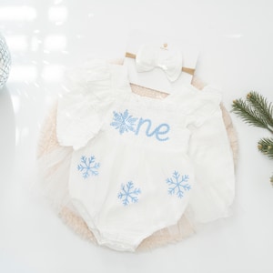 blue dress for baby girl Winter ONEderland 1st Birthday outfit - White and Gold glitter main image 1