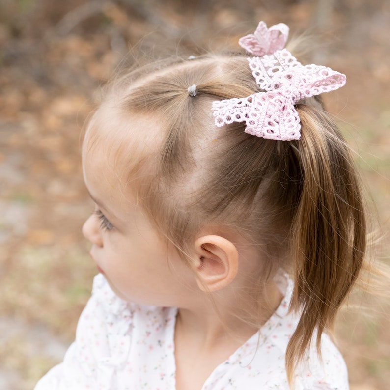 Toddler Hair Ties with Bow, Flower Girl Wedding Bows Baby Hair Ties, Lace Bow Kids Hair Accessories, Pigtail Bow Set, Gift for Little Gi image 3