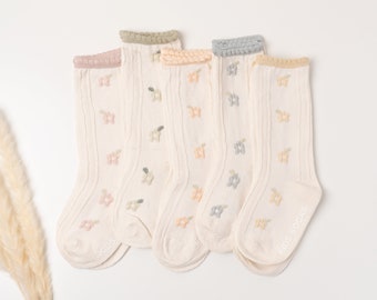 Boho Baby Socks, Floral Baby Socks, Non Slip Grip Toddler Socks, Kids Socks, Organic Cotton Socks, Knee High Baby Socks