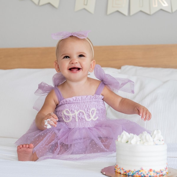 First Birthday Dress, Hand-Embroidered Baby Name outfit, Personalized Baby Girl Tutu Dress, Smash Cake Outfit for Girl, 1st Birthday Romper