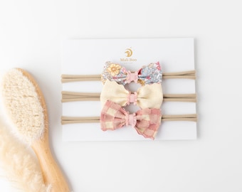 Baby Bow Headband Set, Newborn Baby Bows, Soft Nylon Headband, Infant Headband, Baby Girl Hair Bows, Baby Bows and Headbands, New Baby Gift