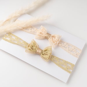 Set of 2 Lace Bow Baby Headbands, Pack of 2 Baby Girl Hair Bows, Infant Top Knot, Baby Shower Gift, Toddler Bows, Newborn Hair Accessories