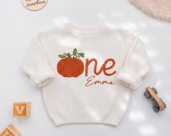 Pumpkin First Birthday Sweater, Fall 1st Birthday sweatshirt, Personalized Cake Smash Outfit