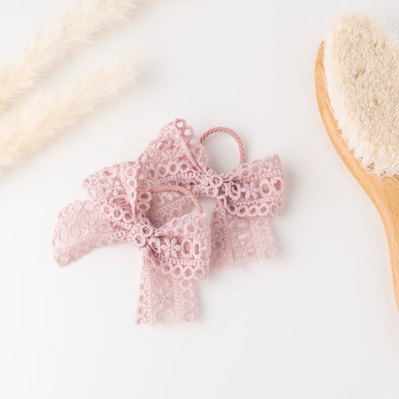 Toddler Hair Ties with Bow, Flower Girl Wedding Bows Baby Hair Ties, Lace Bow Kids Hair Accessories, Pigtail Bow Set, Gift for Little Gi image 6