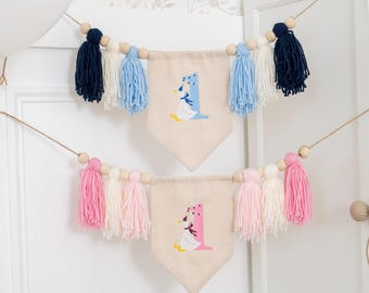 One Silly Goose First Birthday Highchair Banner Yarn Tassel Garland, Birthday Party Decor Cake Smash High Chair Banner, Birthday Photo Prop