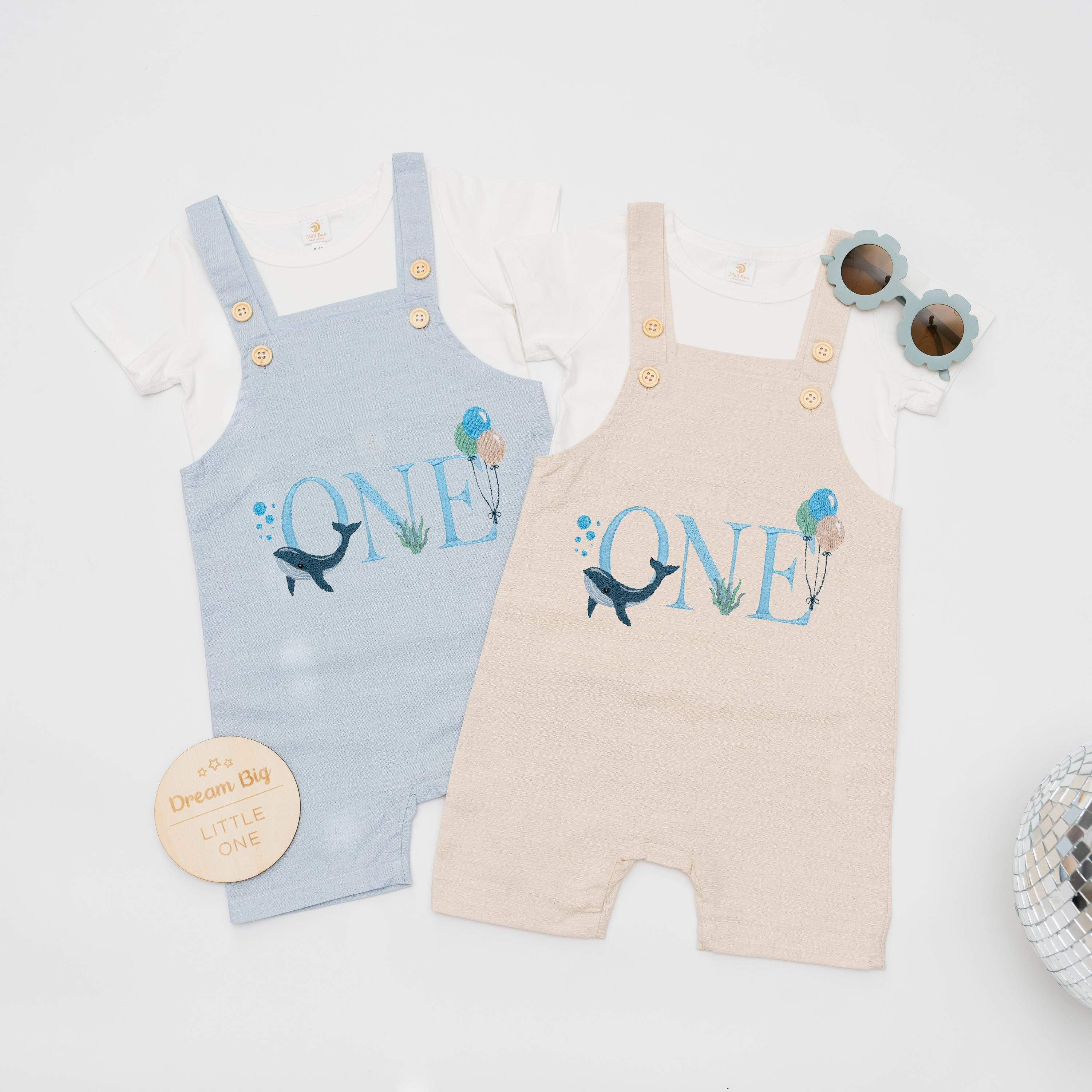 ONEder the Sea Birthday Romper, Whale Linen Smash Cake Outfit