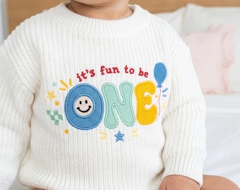 First Birthday Boy Sweater, It's Fun To Be ONE Birthday sweatshirt, Personalized Cake Smash Outfit