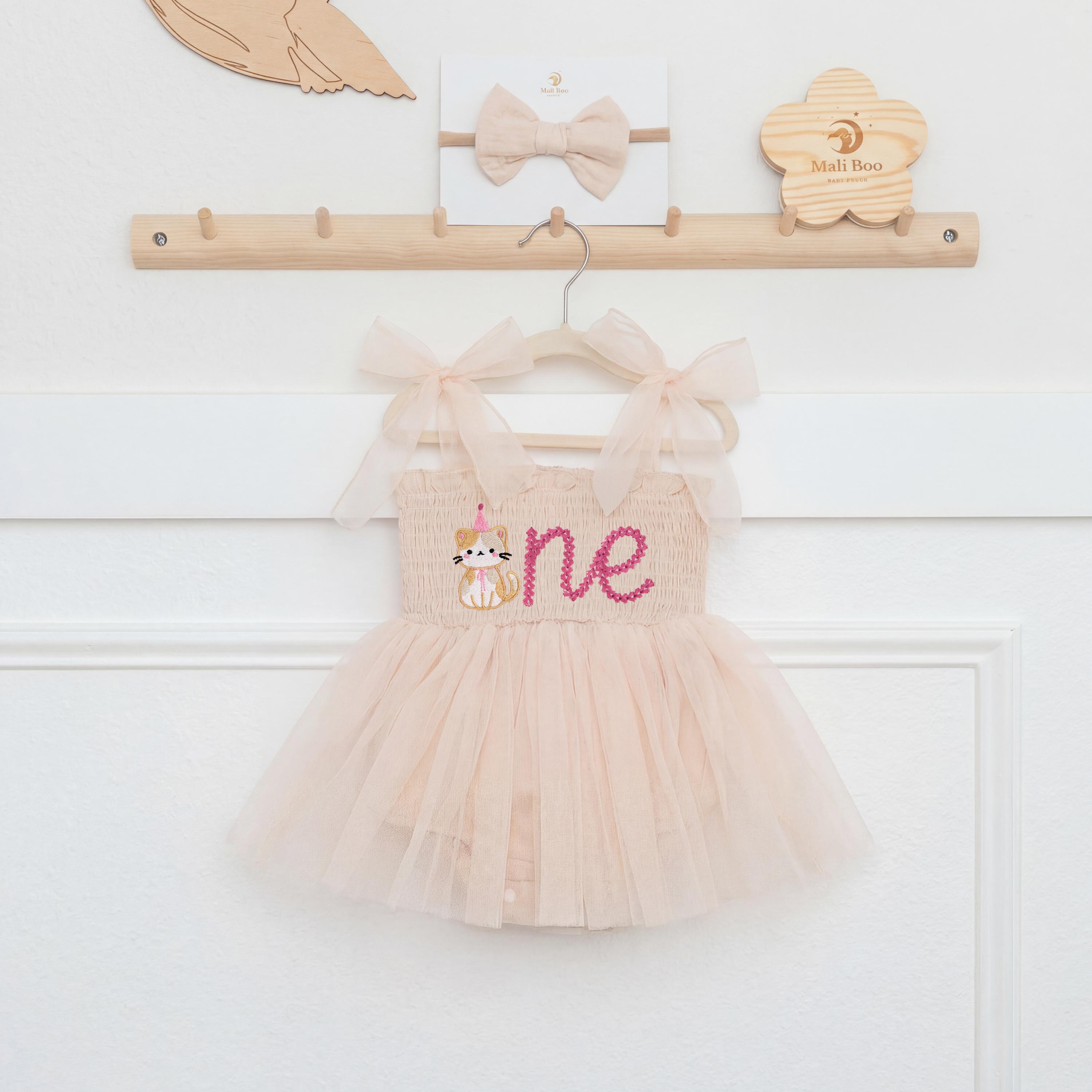 dress code for birthday Peach Hello Kitty Theme Birthday Frock For Baby Girl main image 1