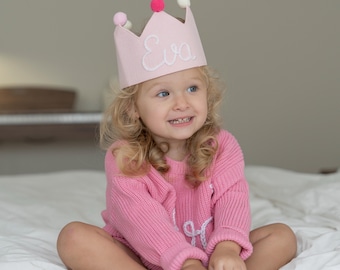 Custom Birthday Party Crown Baby Name, Kids Birthday Crown, Custom Party Hat, 1st Birthday Outfit, Hand Embroidered Crown for Toddler