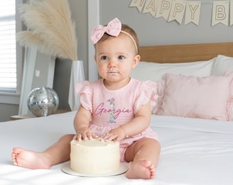 Custom First Birthday Dress, Floral Embroidered Cake Smash Outfit, Daisy Birthday