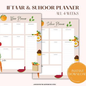 4-tygodniowy planer posiłków ramadanowych | Planer Iftaar + Suhoor | Planer cyfrowy | Planer menu świątecznego | Planer posiłków rodzinnych