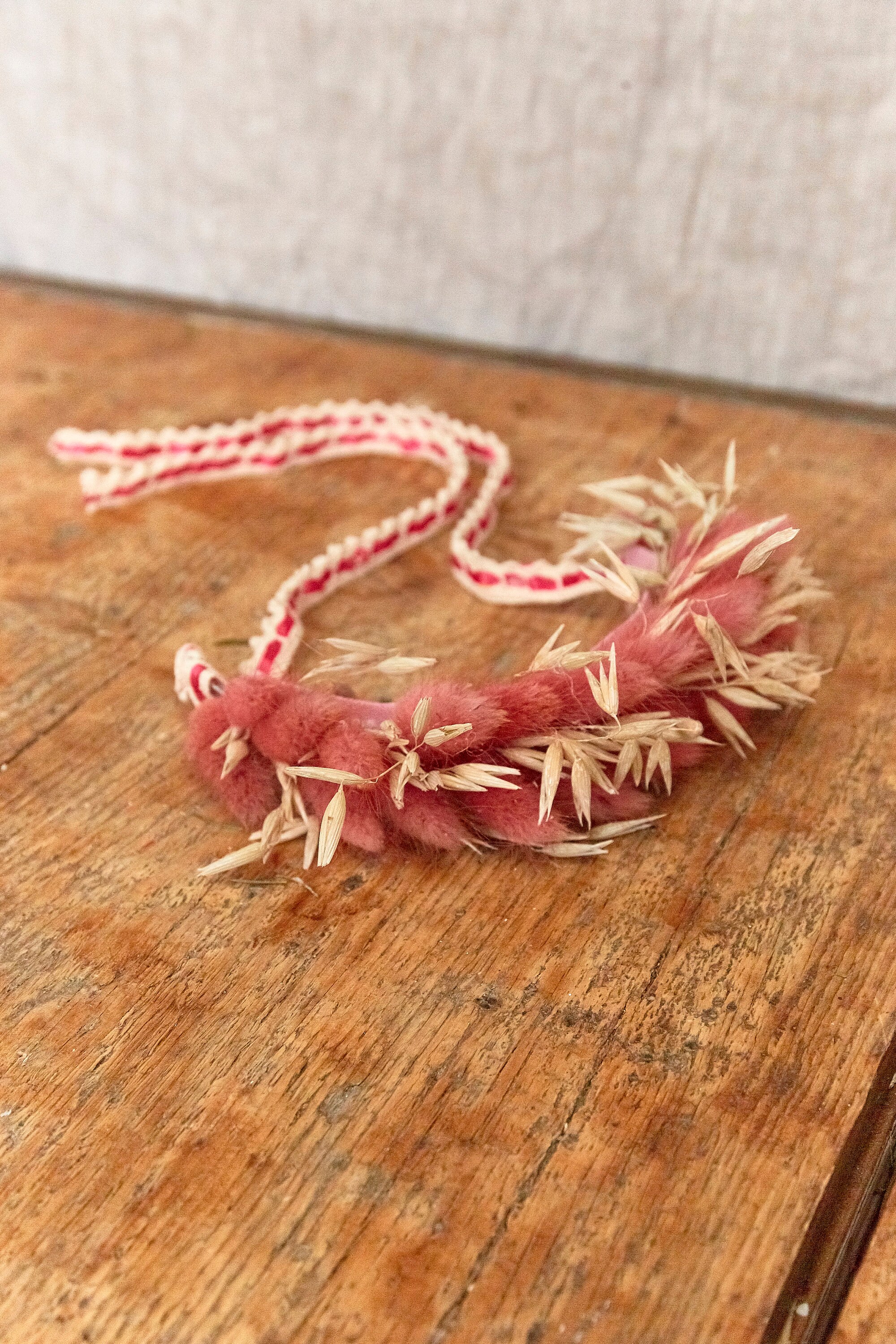 Couronne Cheveux en Fleurs Séchées Rose