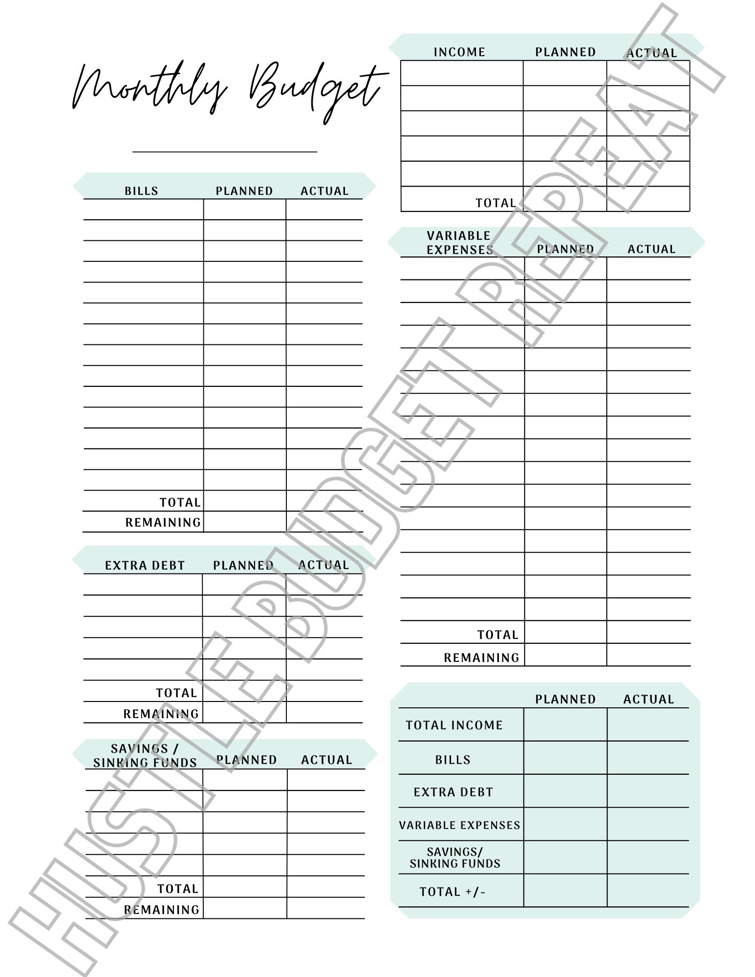 Minimalist Monthly Budget Worksheet Blank Fillable Customizable 9.5"x11 ...