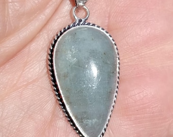 Natural Aquamarine Pendant, Sterling Silver Wrap, Soothing Gemstone Necklace (Chipped Gemstone)