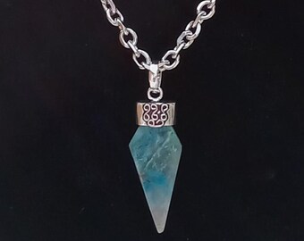 Natural Quantum Quatrro Dagger Point Pendant Necklace 925 Sterling Silver Plated Cap Sturdy Stainless Chain 838