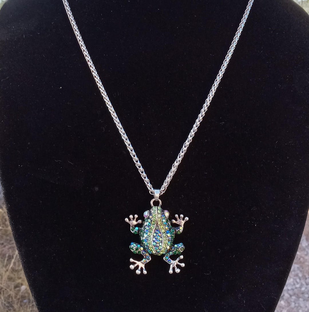 Frog Ball Chain Rhinestone Frog Pendant Necklace, Stainless Steel Foxtail Chain - Etsy