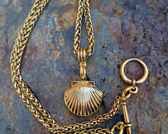 Gold Filled Seashell Locket Necklace, Photo Keepsake