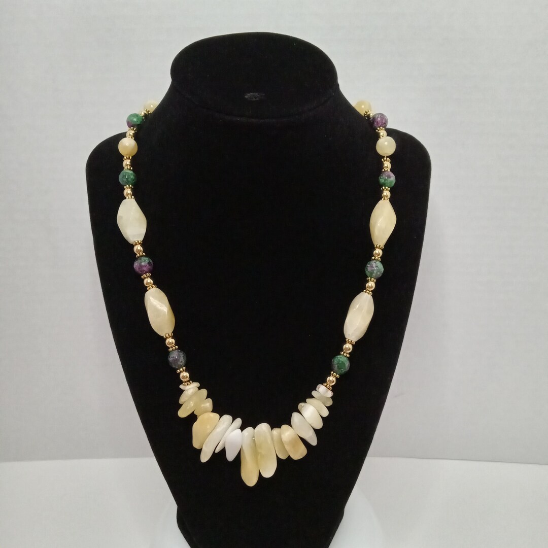 Soothing Calcite and Ruby Zoisite Necklace. 18k Gold Filled Beads ...