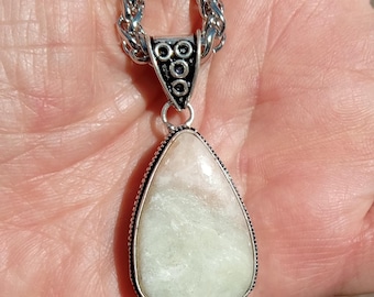 Natural Aqua Seraphinite Pendant, 925 Silver Plated, Foxtail Chain, Spiritual Talisman