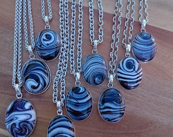 Natural Black Banded Agate Pendant Necklaces 925 Sterling Silver Plated Copper Stainless Chain 839