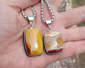 Polished Mookaite Pendant Necklace, Sterling Silver Plated, Stainless Steel Chain – Calming Gemstone Jewelry