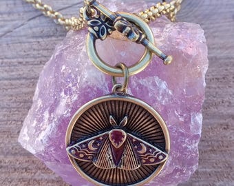 Moth Red Rhinestone Pendant on 3.5mm 18k Gold Plated Rolo Chain Nice Gift 758