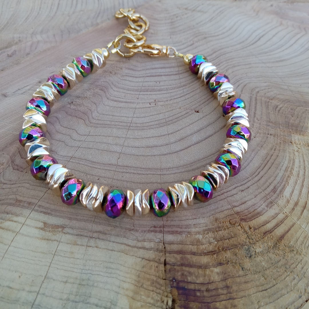 Rainbow Faceted Metal Beads. Gold and Silver Tone Plated Etsy