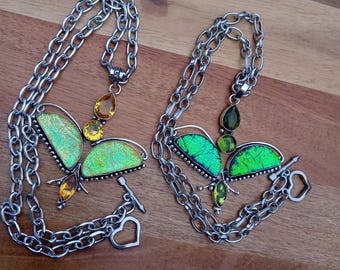 Opalite Handmade Butterfly Pendant Necklace, 925 Sterling Silver Plated Copper Wrap 840