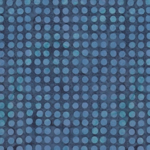 May include: A blue fabric with a repeating pattern of light blue circles.