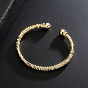 18K Gold Pattern Torque Bangle GF Bracelet Adjustable Heavy Gift Men Gent Filled