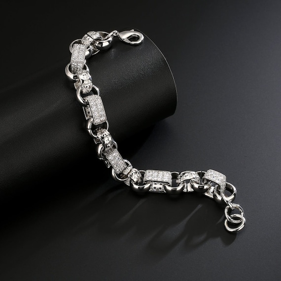 Silver Filled XXL Gypsy Link Belcher Bracelet CZ … - image 1