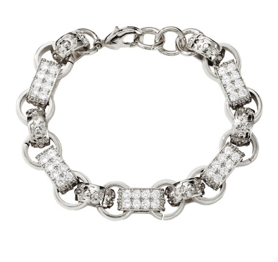 Silver Filled XXL Gypsy Link Belcher Bracelet CZ … - image 2