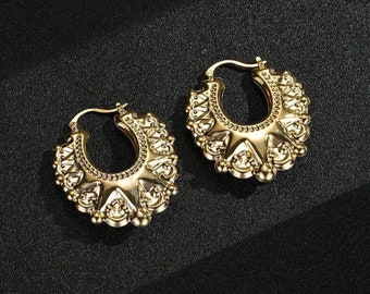 Gold 18K GF 45mm Round Gypsy Creole Lightweight Earrings