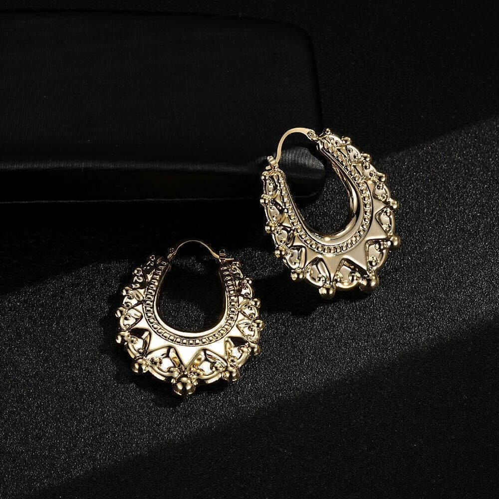 Large Victorian 9ct Gold Filled Spiked Gypsy Creole Hoop Earrings - Gold Filled 13 thumbnail image